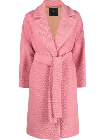 PINKO notched lapels belted coat in pink