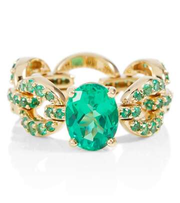 Nadine Aysoy Catena Petite 18kt gold ring with emeralds in green