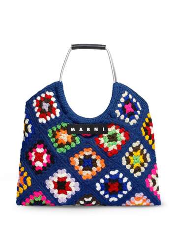 marni market geometric-pattern crochet tote bag - blue