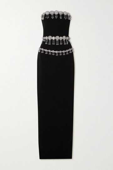 clio peppiatt - brooch strapless crystal-embellished crepe maxi dress - black