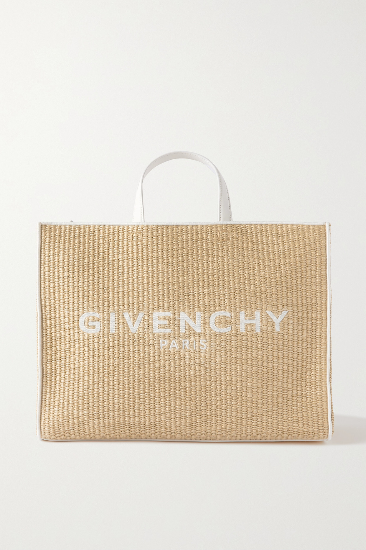 Givenchy - G Medium Leather-trimmed Embroidered Raffia Tote - White