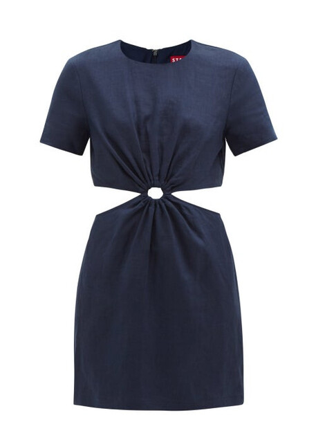 Staud - Epona Cutout Linen Dress - Womens - Navy