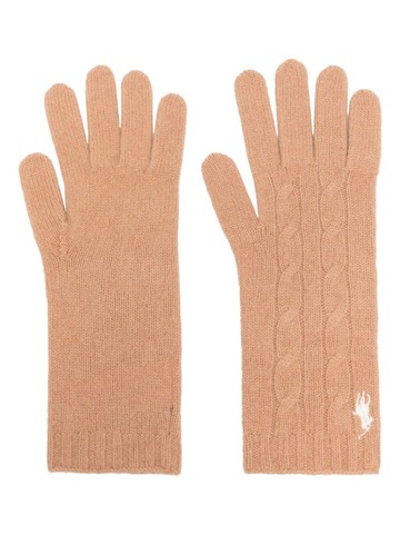 polo ralph lauren polo pony-embroidered cable-knit gloves - neutrals