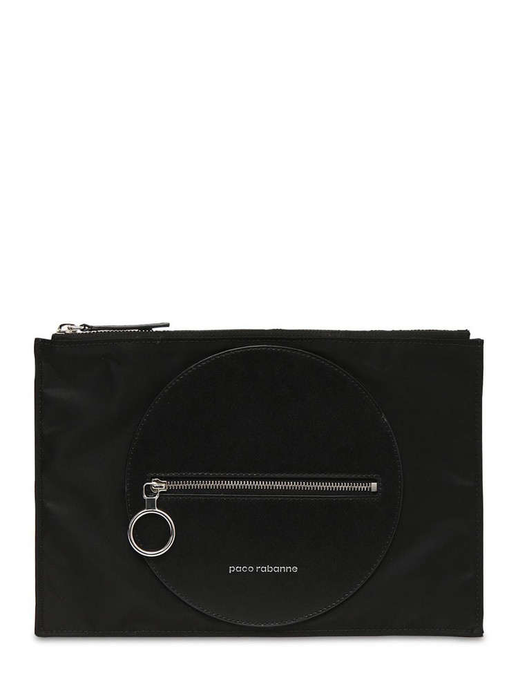 PACO RABANNE Nylon Zipped Pouch W/ Leather Details in black
