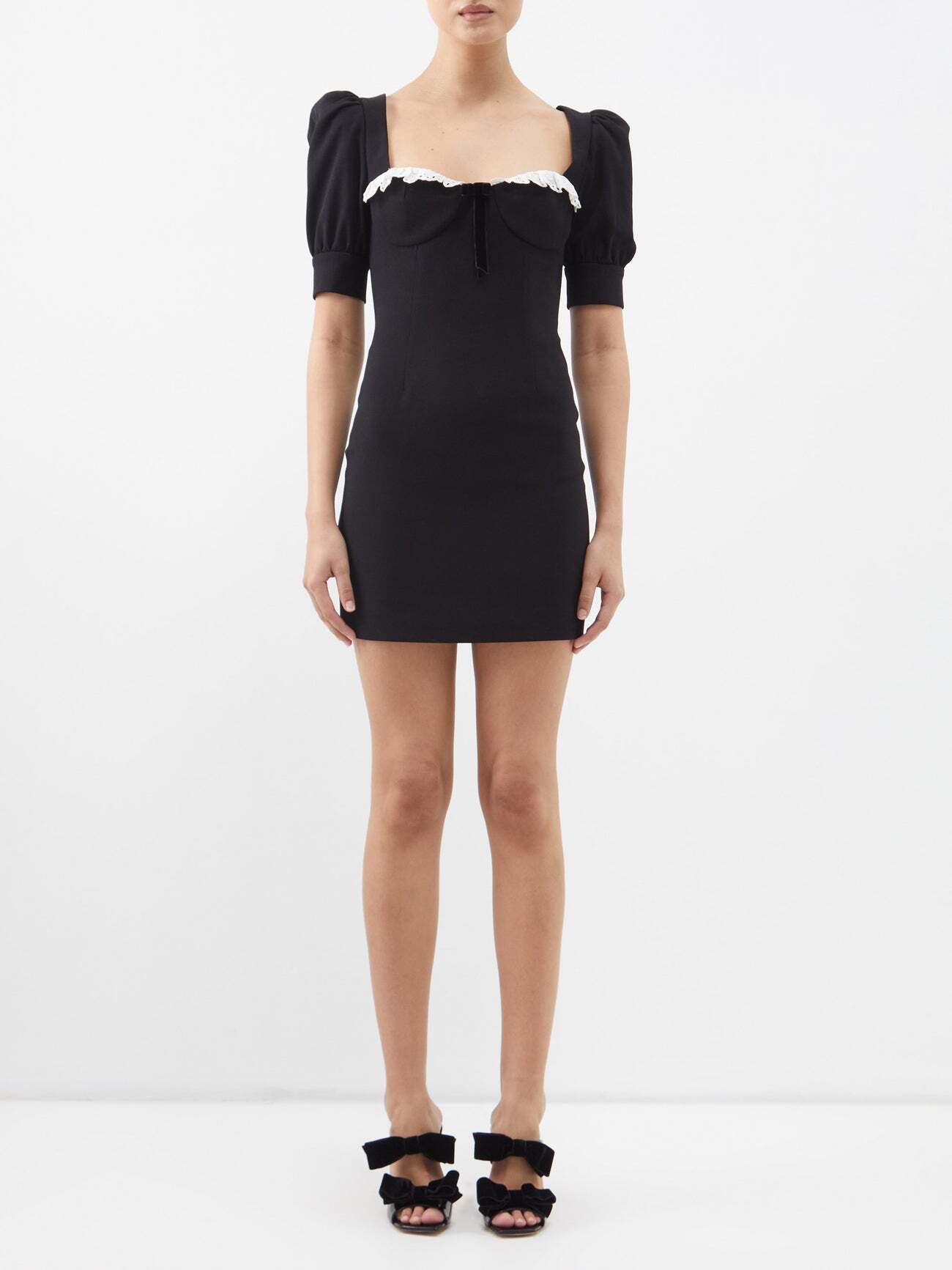 Alessandra Rich - Lace-trim Wool-blend Crepe Mini Dress - Womens - Black