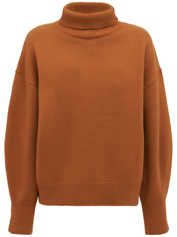 THE FRANKIE SHOP Joya Merino Wool Blend Roll Neck Sweater in brown