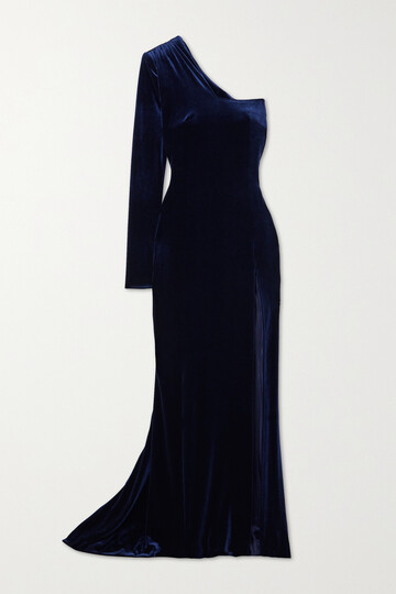 galvan - rosie one-sleeve stretch-velvet gown - blue
