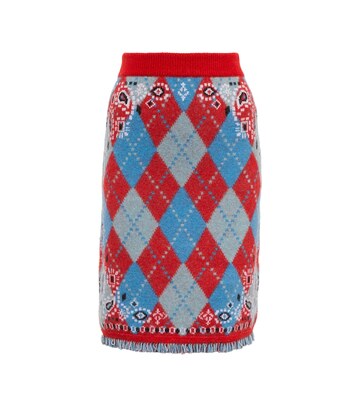 Alanui Bandana Argyle wool-blend skirt in red