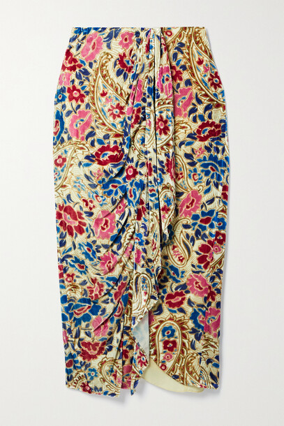 Isabel Marant - Breenea Draped Floral-print Velvet Midi Skirt - Cream