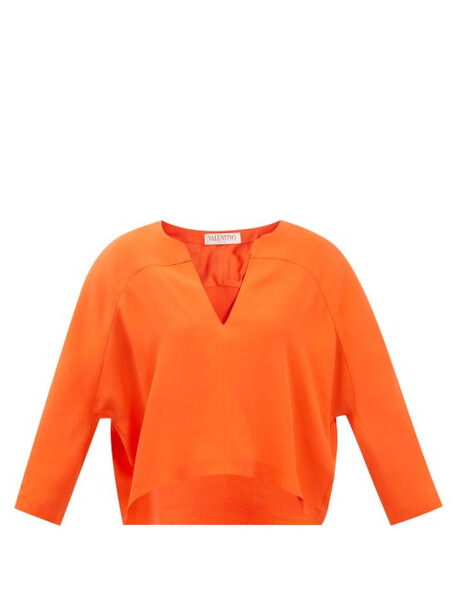 Valentino - Cady Couture V-neck Silk Top - Womens - Orange