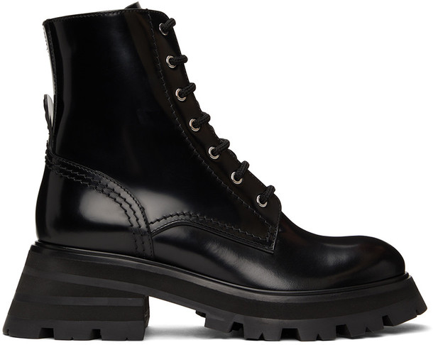Alexander McQueen Black Patent Lace-Up Boots