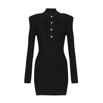 Balmain Short knit bib-front dress in noir