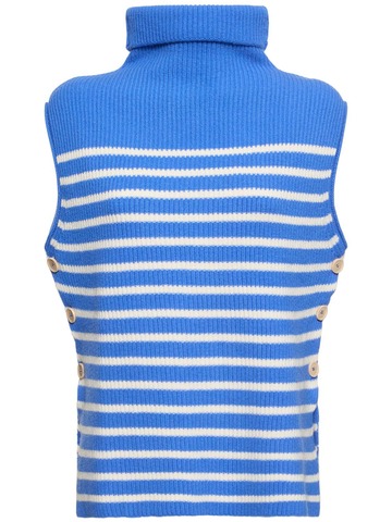 ASPESI Striped Wool Knit Turtleneck Vest in blue / white