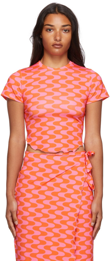 FENSI SSENSE Exclusive Wave Cropped T-Shirt in orange / pink