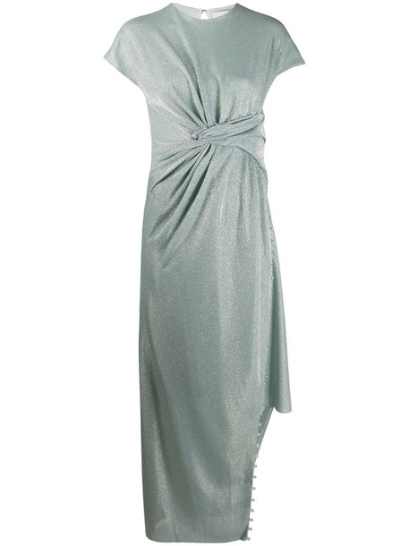 LANVIN bead-embellished asymmetric draped dress in blue