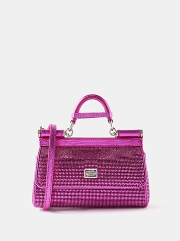 dolce & gabbana - sicily small crystal-embellished satin handbag - womens - pink