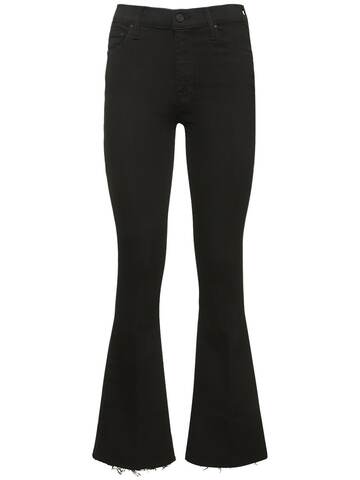 mother the weekender fray stretch cotton jeans in black