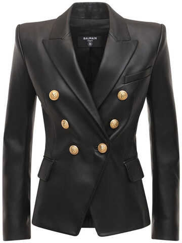 BALMAIN Double Breasted Leather Jacket in black
