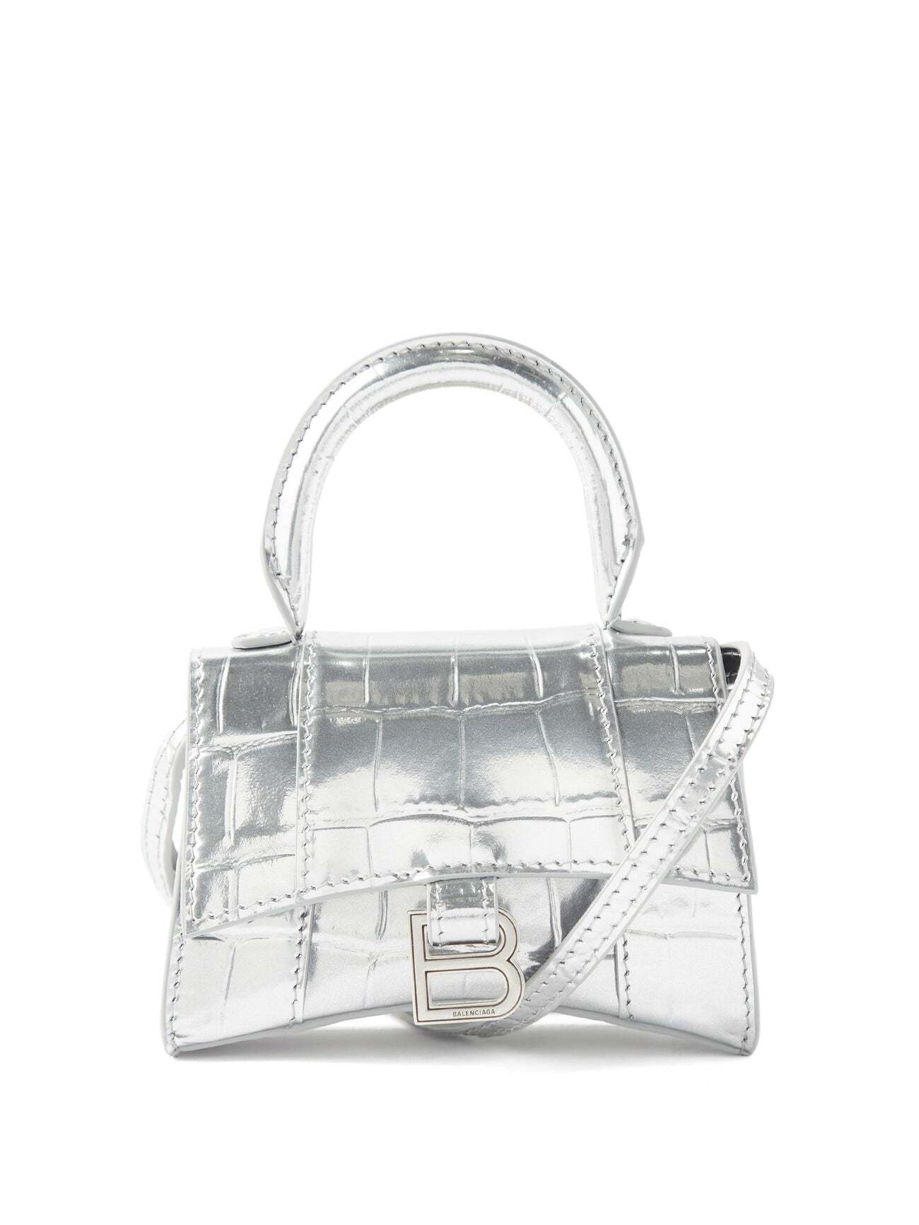 Balenciaga - Hourglass Mini Crocodile-effect Leather Bag - Womens - Silver
