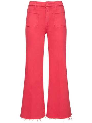mother the patch pocket roller ankle fray jeans in pink