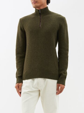 ralph lauren purple label - quarter-zip high-neck cashmere sweater - mens - khaki