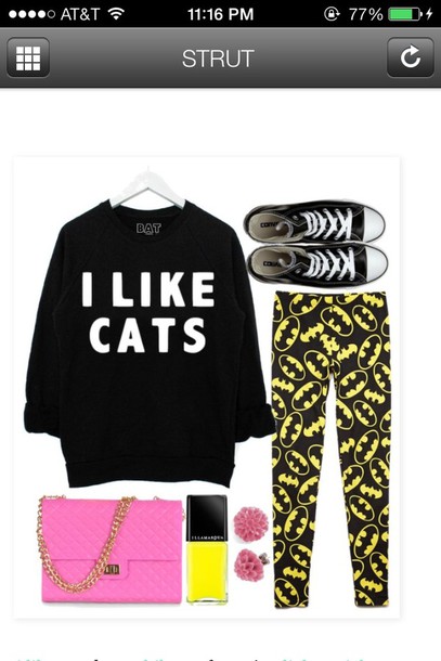 sweater black cats cats sweatshirt b&w bag nail polish pants shoes jewels