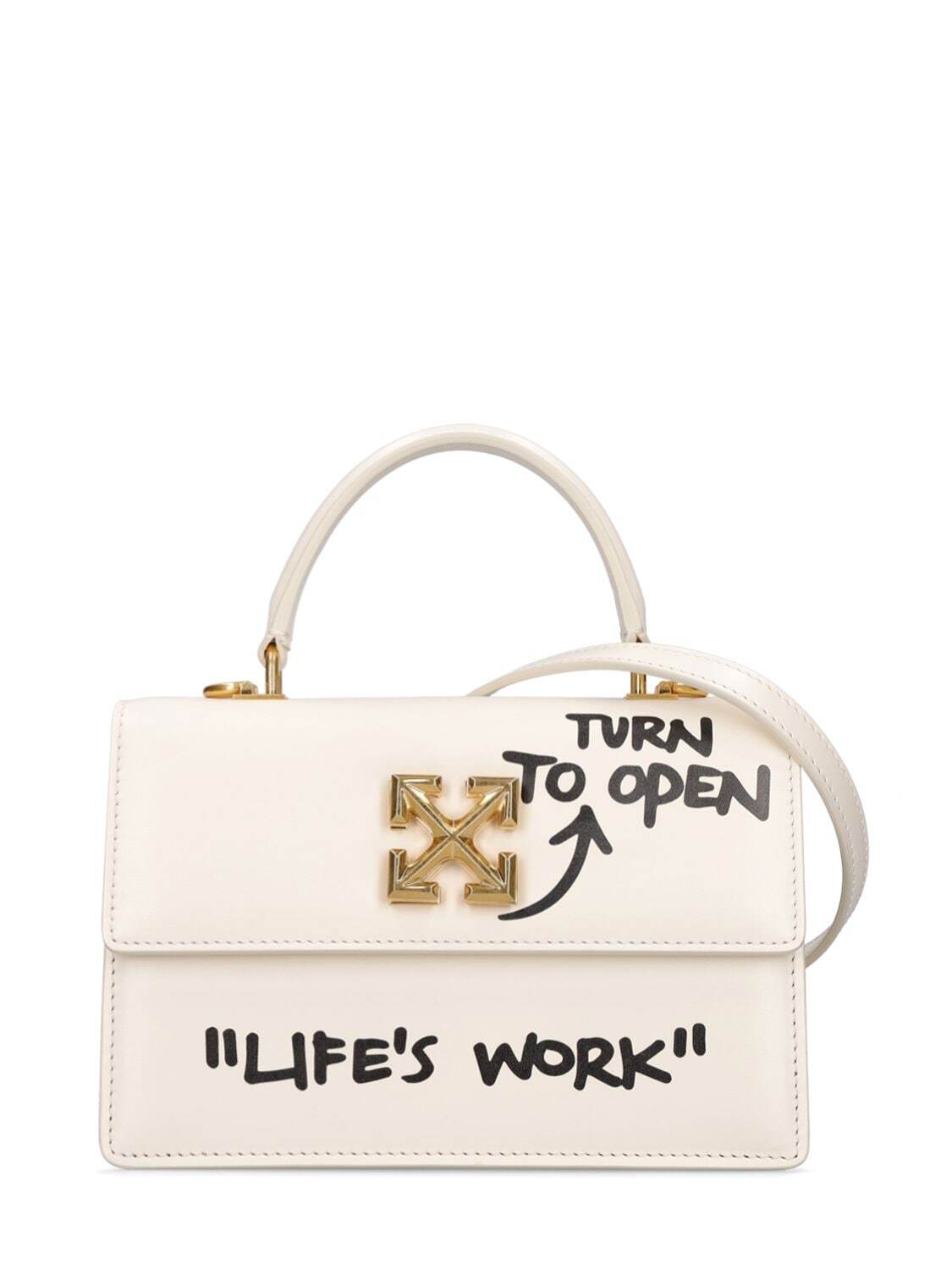 OFF-WHITE Jitney 1.4 Leather Top Handle Bag in white