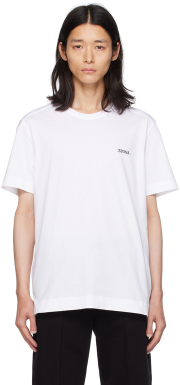 zegna white embroidered t-shirt