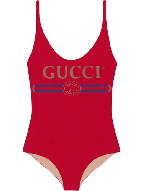 Sparkling swimsuit with Gucci logo in red