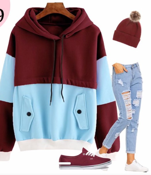 burgundy hoodie outfit