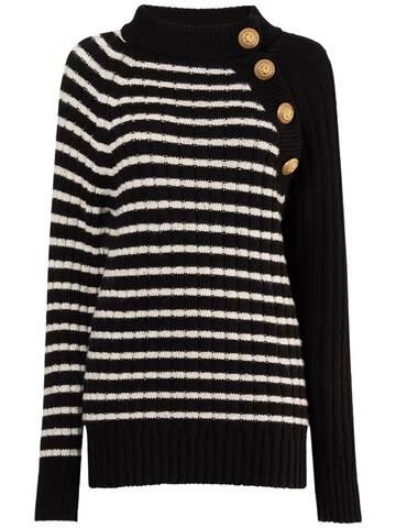 BALMAIN Striped Cashmere & Lurex Sweater in black / white