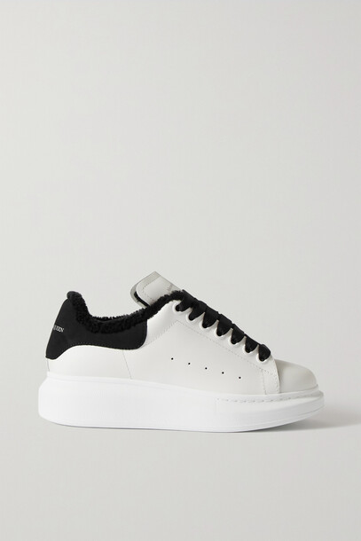 Alexander McQueen - Shearling-lined Leather Exaggerated-sole Sneakers - White