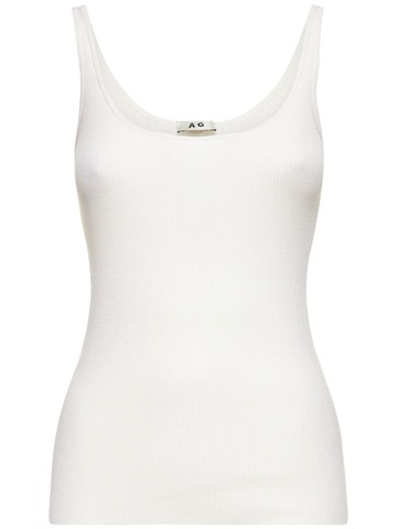 AG Sofia Ribbed Wool & Silk Tank Top in white