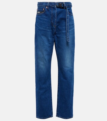 sacai belted high-rise straight jeans in blue