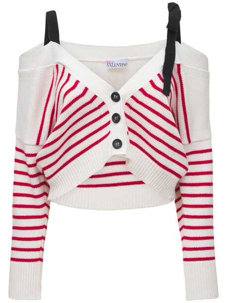 RED VALENTINO Viscose Blend Cardigan W/ Bows in ivory / red