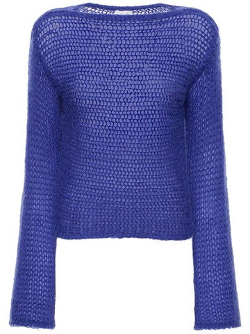 forte_forte boat neck cropped mohair blend sweater in blue