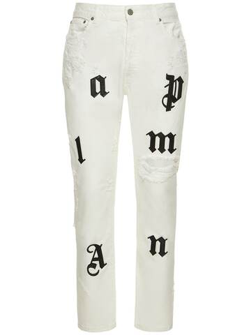 palm angels bull logo patch jeans in white