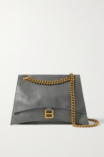 balenciaga - hourglass crinkled-leather shoulder bag - gray
