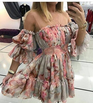 dress,off the shoulder dress,summer dress,romantic dress,mini dress,girly dress,floral dress,blue floral dress,chiffon dress,flowery girly dress