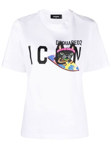 dsquared2 cat logo-print t-shirt - white