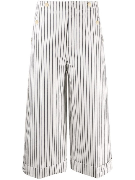 Dondup cropped striped pattern trousers in white