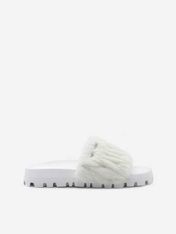 Miu Miu Leather Quilted Slides in white