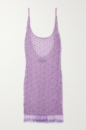 retrofête - kyma fringed embellished tulle mini dress - purple