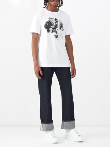 alexander mcqueen - skull-print cotton-jersey t-shirt - mens - white black