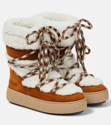 moon boot ltrack shearling and suede ankle boots in beige