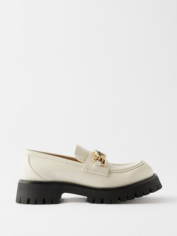 gucci - interlocking-g chain leather loafers - womens - white