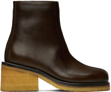 lemaire brown piped ankle boots in mushroom