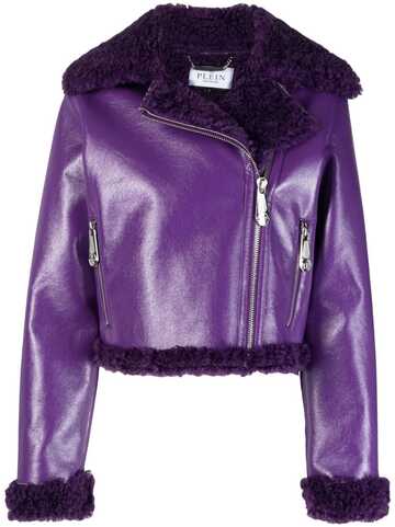 philipp plein faux shearling-trim biker jacket - purple