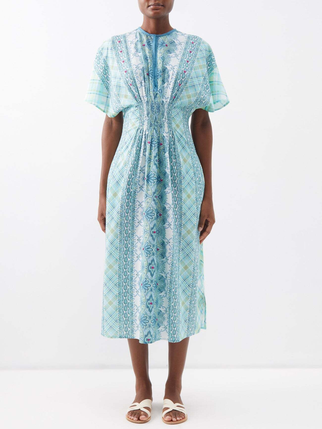 D'Ascoli - Pepper Block-printed Cotton-khadi Midi Dress - Womens - Blue Print