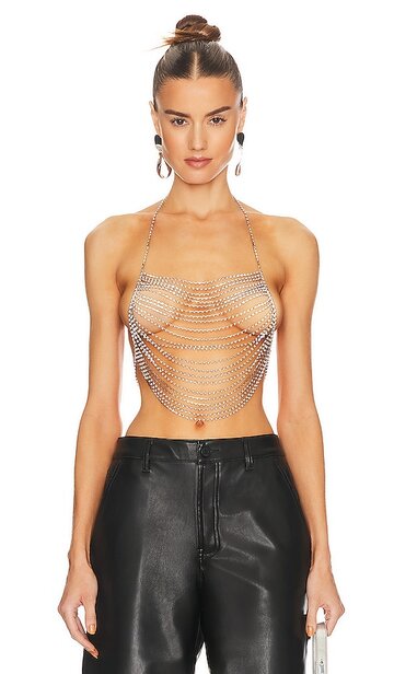 8 other reasons x revolve chain halter top in metallic silver